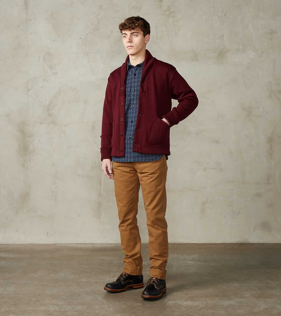 Dehen 1920 x Division Road Shawl Cardigan - Burgundy