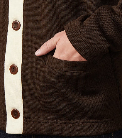 Barrister Cardigan - Brown & Vintage White
