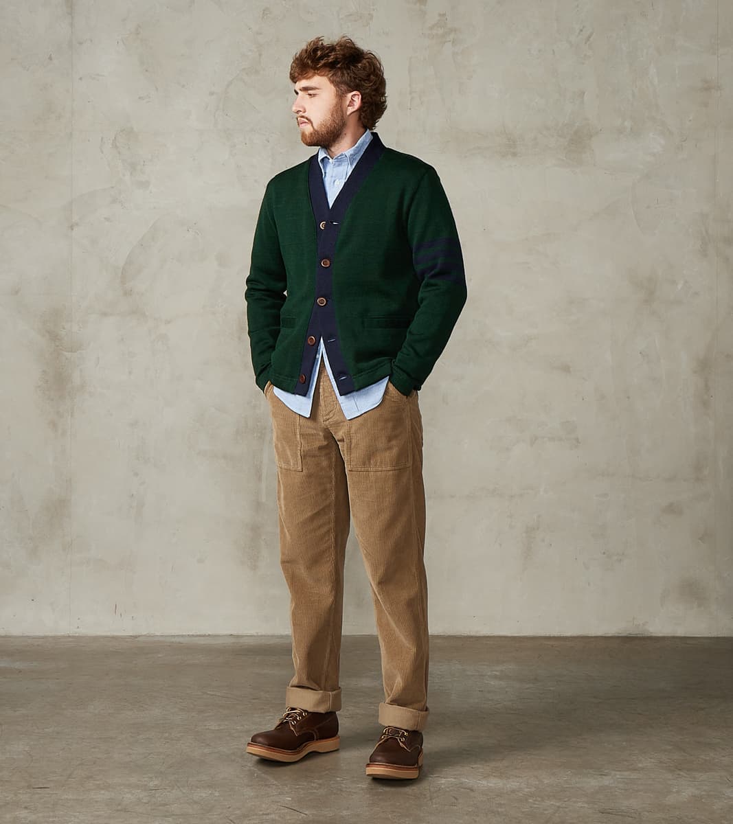 Dehen 1920 x Division Road Barrister Cardigan - Pine & Navy