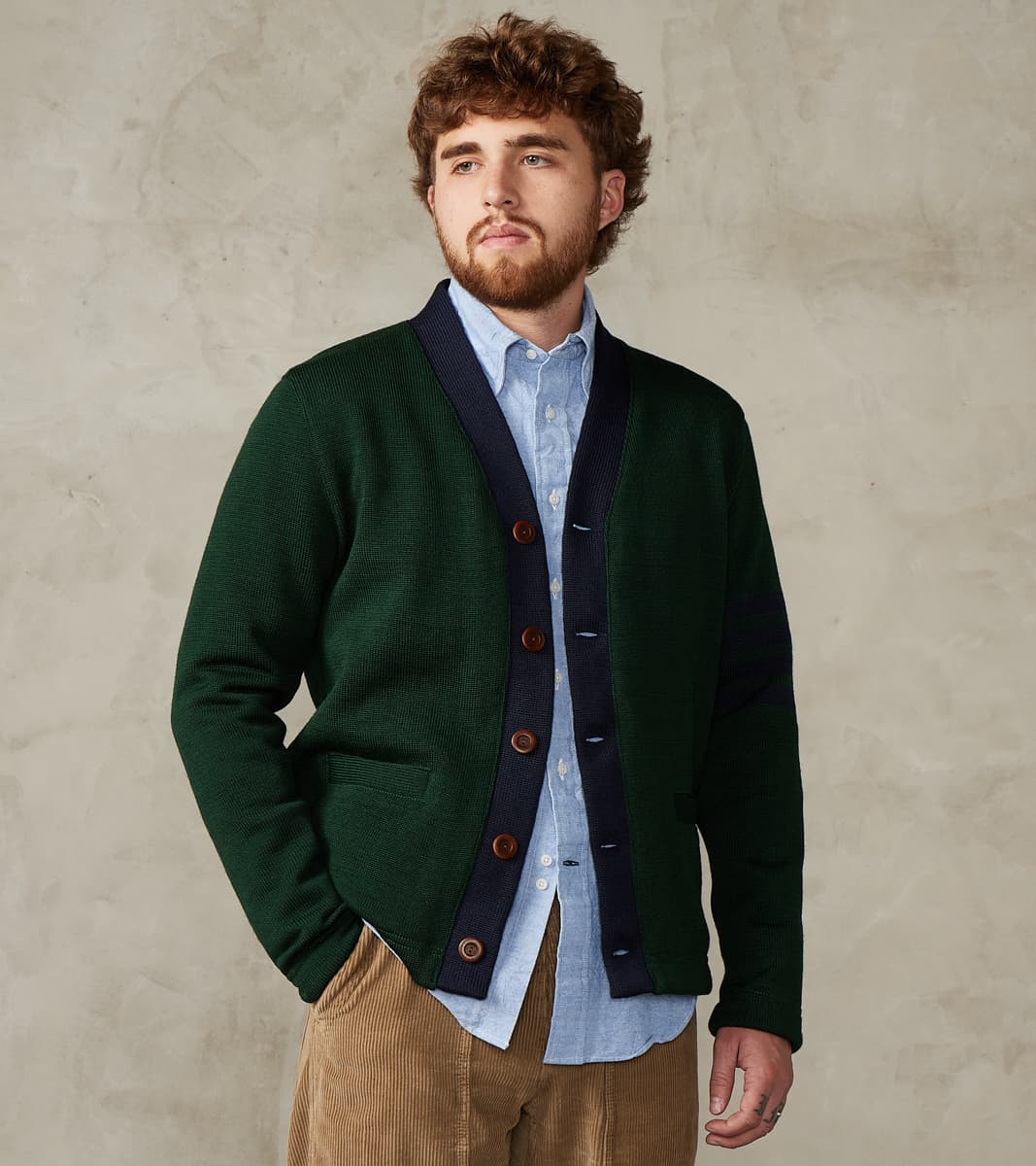 Barrister Cardigan - Pine & Navy