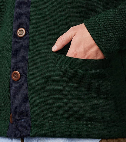Barrister Cardigan - Pine & Navy
