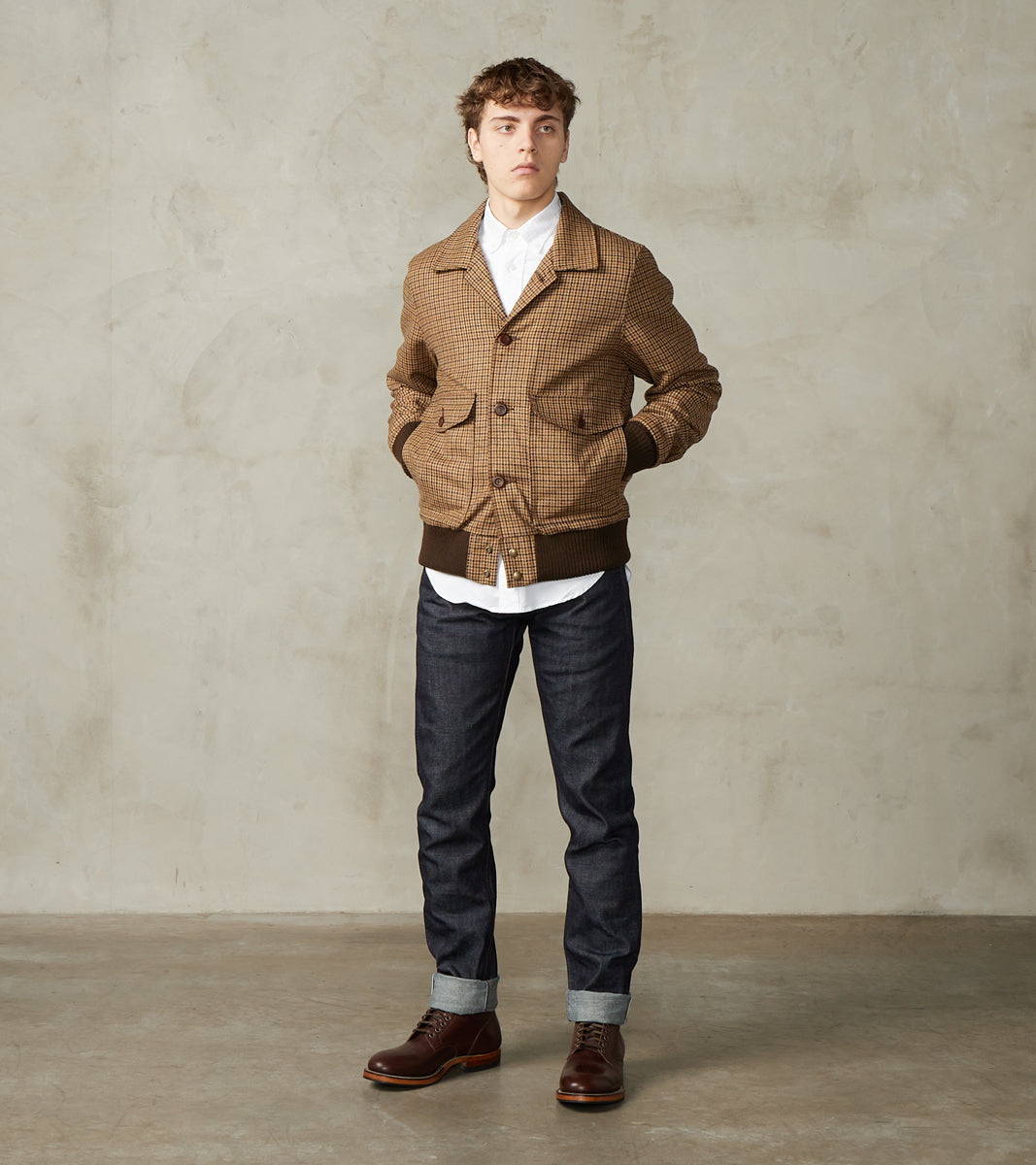 Harrison Jacket - Fox Brothers® Flannel - Harvest Houndstooth Check Twill