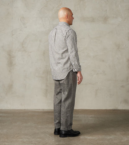 Enfield 055 Trouser - Pleated Tapered - Grey Cotton Linen Herringbone Twill