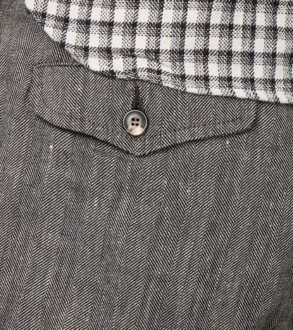Enfield 055 Trouser - Pleated Tapered - Grey Cotton Linen Herringbone Twill