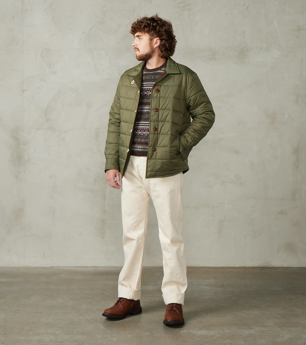 Hebron 796 Reversible Naval Shirt Jacket - Olive Washed Wool Flannel & Quilted Satin