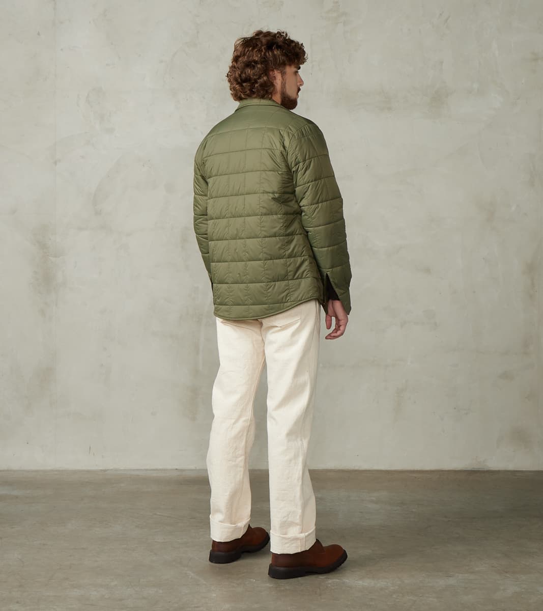 Hebron 796 Reversible Naval Shirt Jacket - Olive Washed Wool Flannel & Quilted Satin