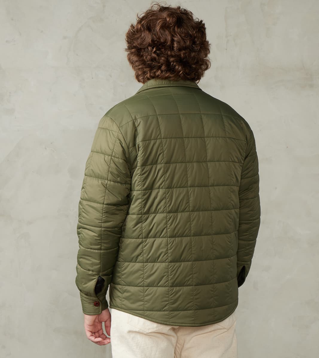 Hebron 796 Reversible Naval Shirt Jacket - Olive Washed Wool Flannel & Quilted Satin