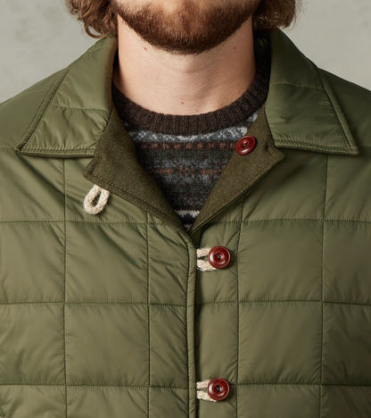 Hebron 796 Reversible Naval Shirt Jacket - Olive Washed Wool Flannel & Quilted Satin
