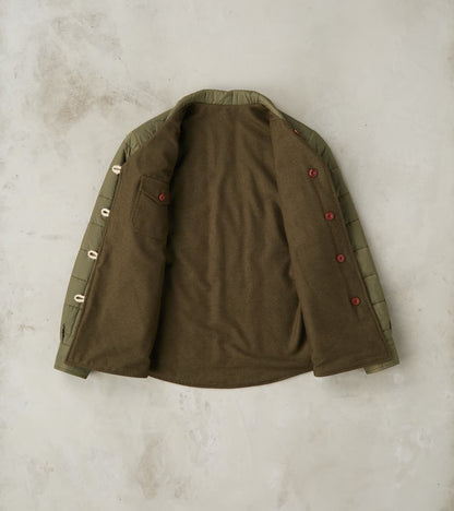 Hebron 796 Reversible Naval Shirt Jacket - Olive Washed Wool Flannel & Quilted Satin