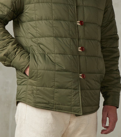 Hebron 796 Reversible Naval Shirt Jacket - Olive Washed Wool Flannel & Quilted Satin