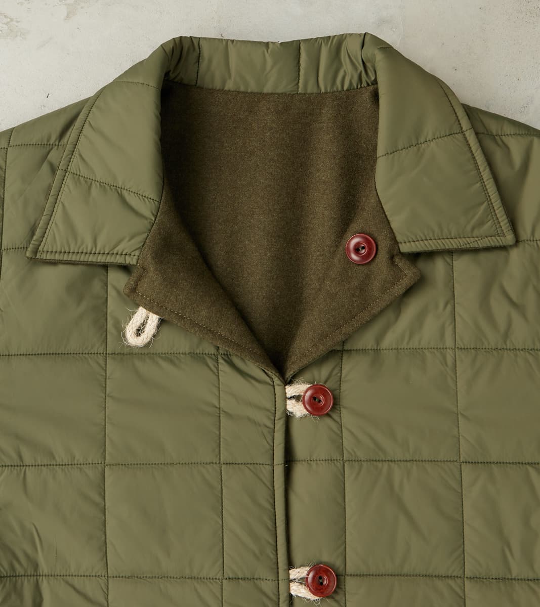Hebron 796 Reversible Naval Shirt Jacket - Olive Washed Wool Flannel & Quilted Satin