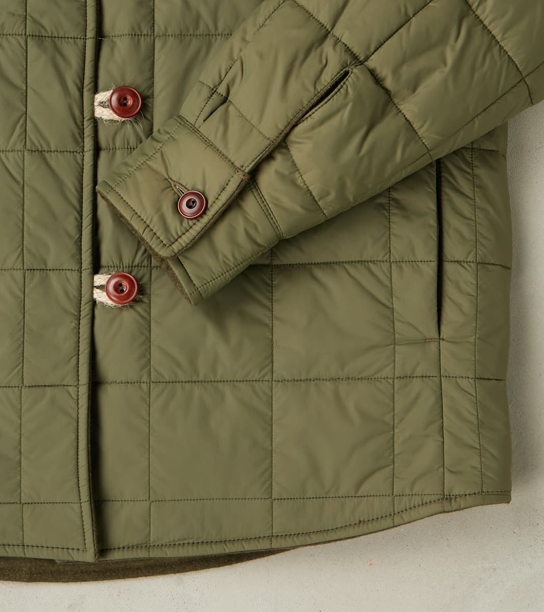 Hebron 796 Reversible Naval Shirt Jacket - Olive Washed Wool Flannel & Quilted Satin