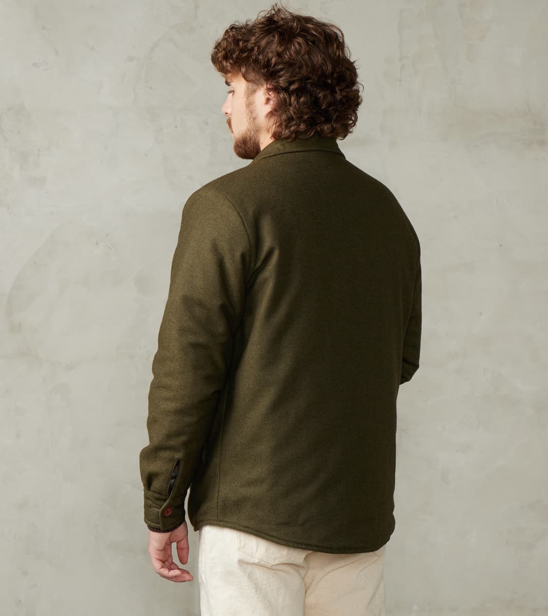 Hebron 796 Reversible Naval Shirt Jacket - Olive Washed Wool Flannel & Quilted Satin