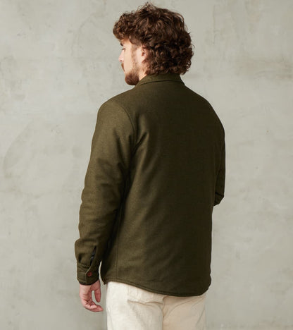 Hebron 796 Reversible Naval Shirt Jacket - Olive Washed Wool Flannel & Quilted Satin