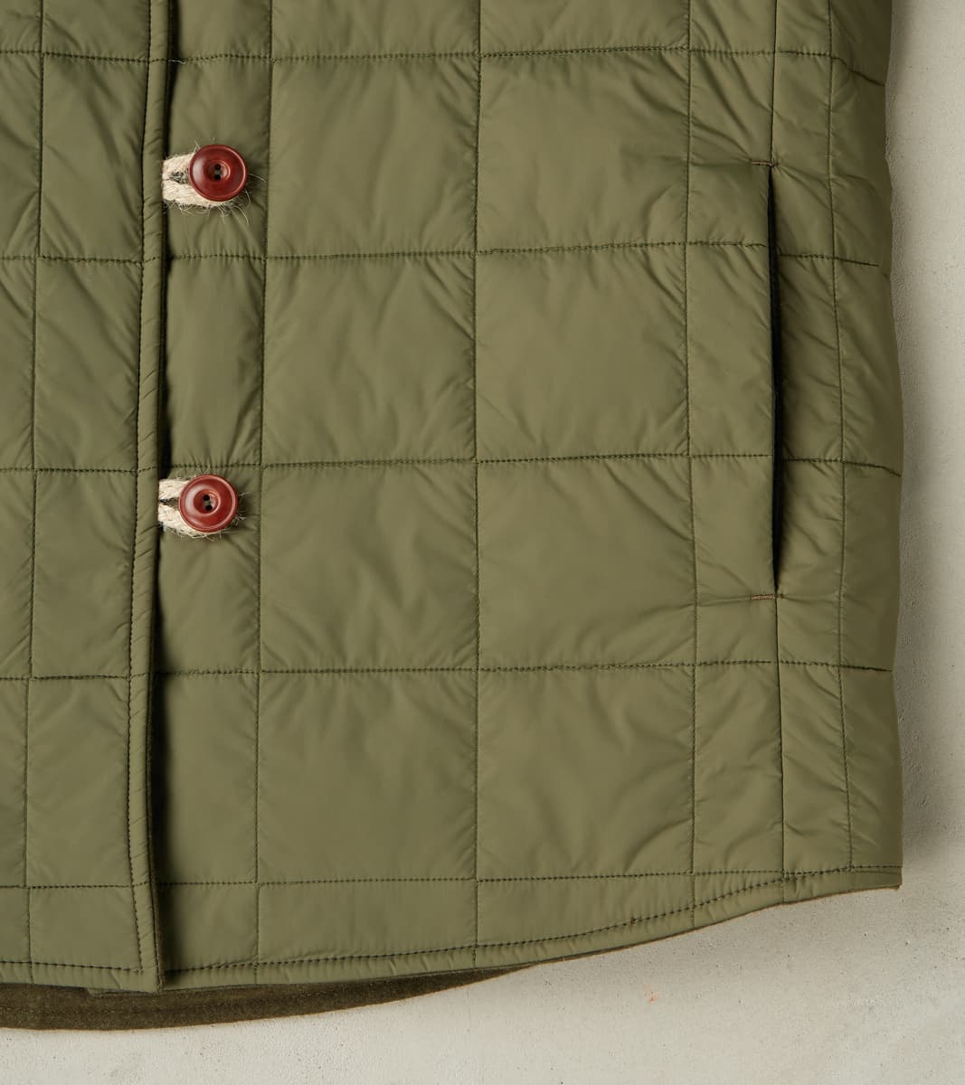 Hebron 796 Reversible Naval Shirt Jacket - Olive Washed Wool Flannel & Quilted Satin