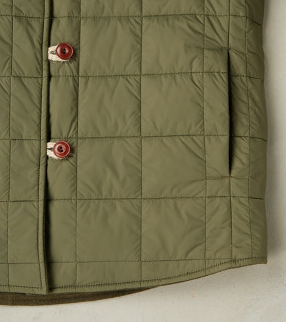 Hebron 796 Reversible Naval Shirt Jacket - Olive Washed Wool Flannel & Quilted Satin
