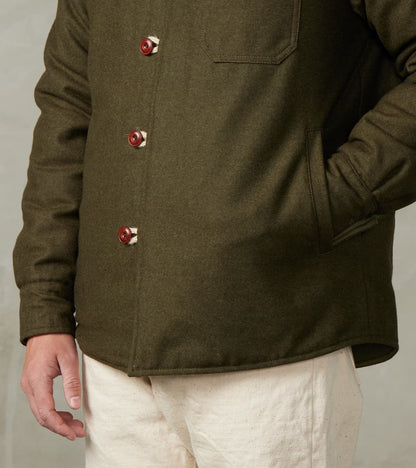 Hebron 796 Reversible Naval Shirt Jacket - Olive Washed Wool Flannel & Quilted Satin