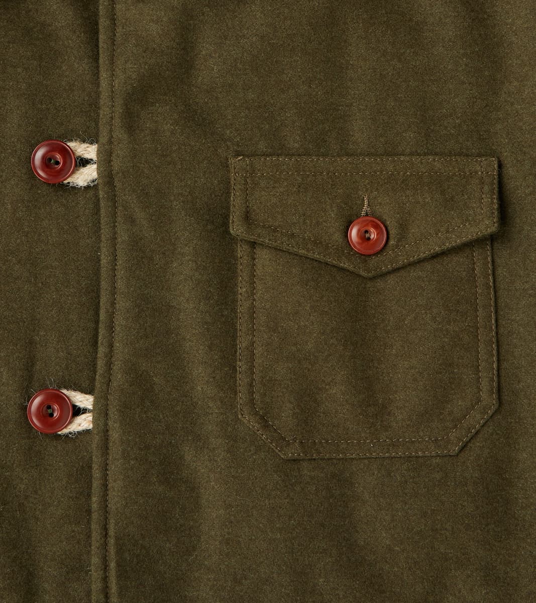 Hebron 796 Reversible Naval Shirt Jacket - Olive Washed Wool Flannel & Quilted Satin