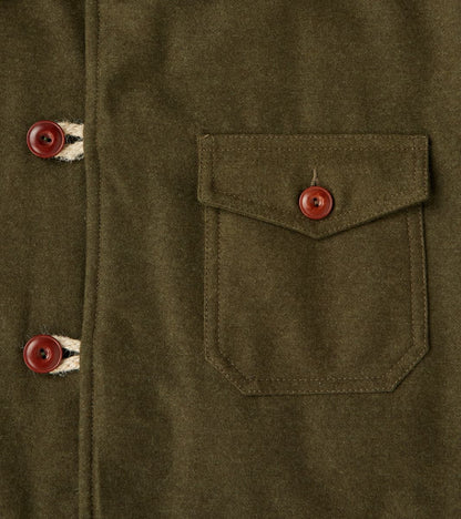 Hebron 796 Reversible Naval Shirt Jacket - Olive Washed Wool Flannel & Quilted Satin