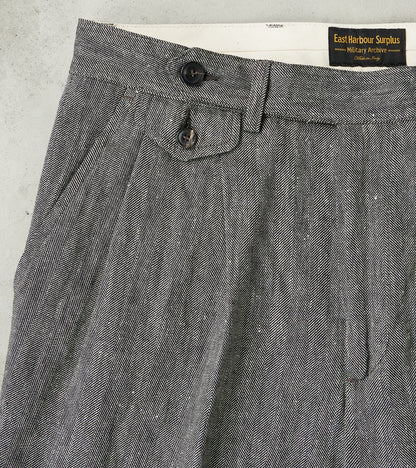 Enfield 055 Trouser - Pleated Tapered - Grey Cotton Linen Herringbone Twill