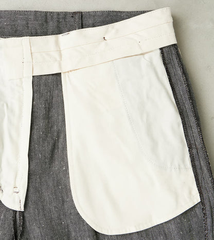 Enfield 055 Trouser - Pleated Tapered - Grey Cotton Linen Herringbone Twill