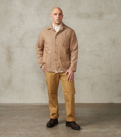 Creek 2001 Work Jacket - Beige Cotton Linen Stripe Twill