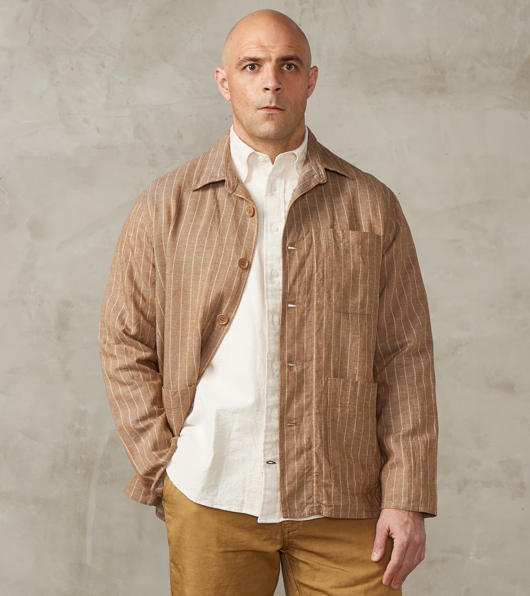 East Harbour Surplus Creek 2001 Work Jacket - Beige Cotton Linen Strip…