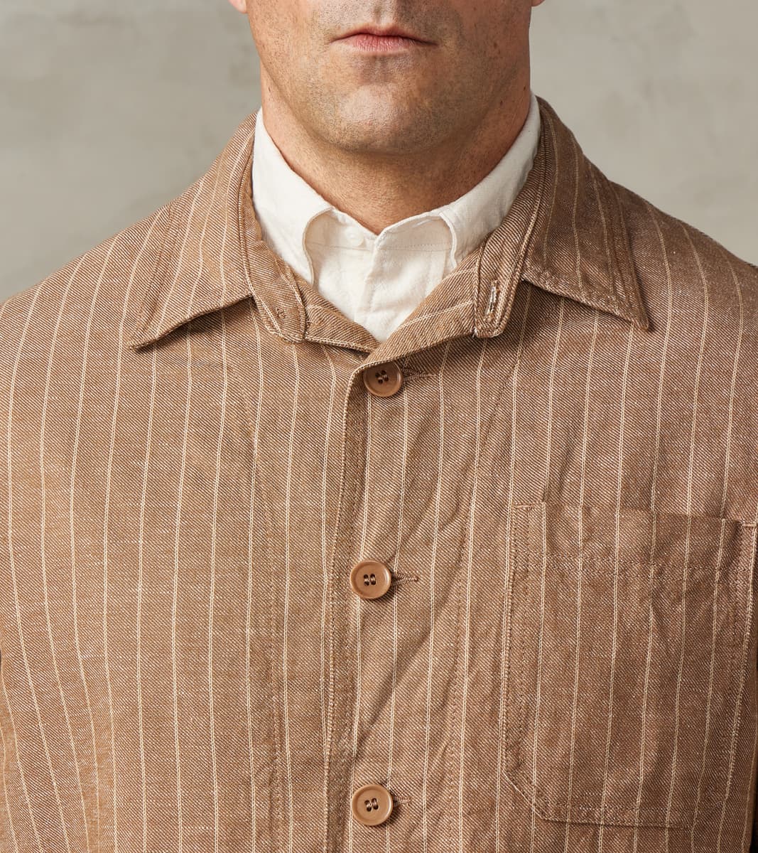 Creek 2001 Work Jacket - Beige Cotton Linen Stripe Twill