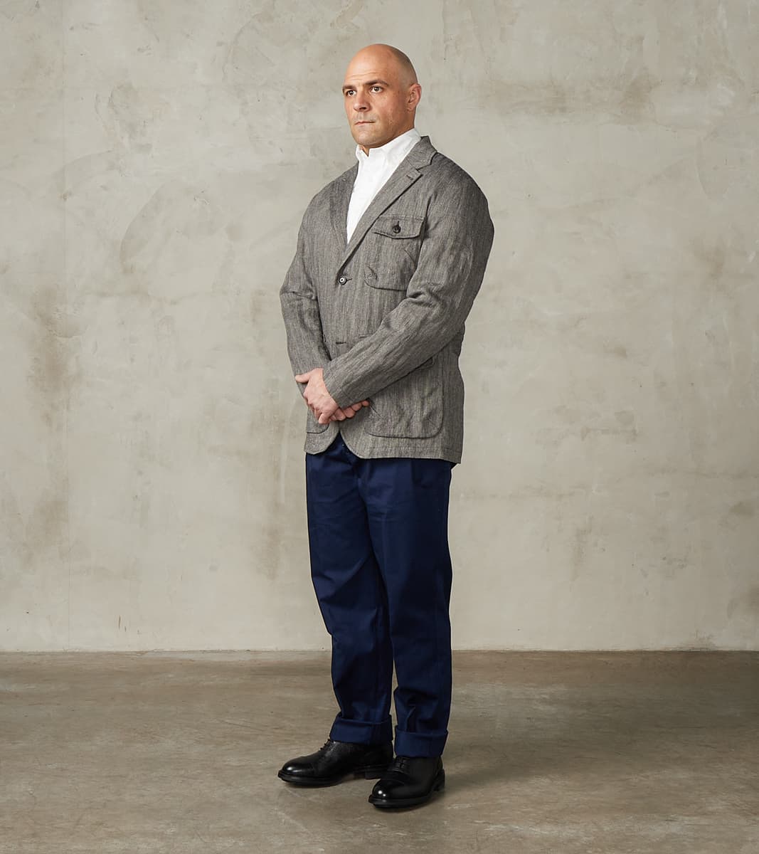 Chester 055 Field Blazer - Grey Cotton Linen Herringbone Twill