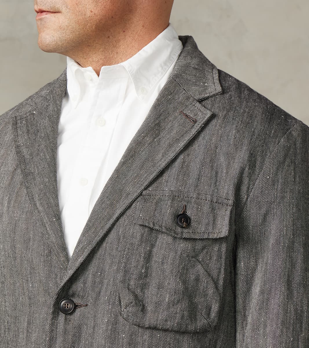 Chester 055 Field Blazer - Grey Cotton Linen Herringbone Twill