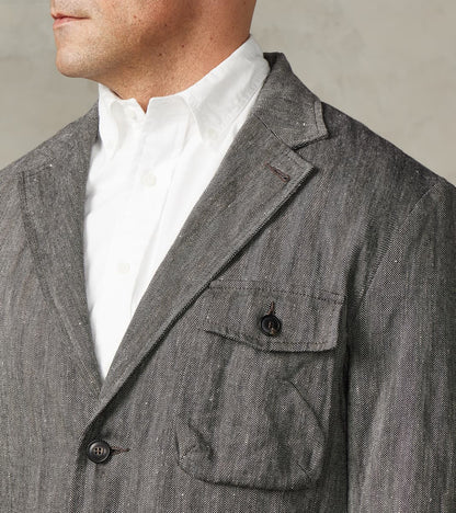 Chester 055 Field Blazer - Grey Cotton Linen Herringbone Twill