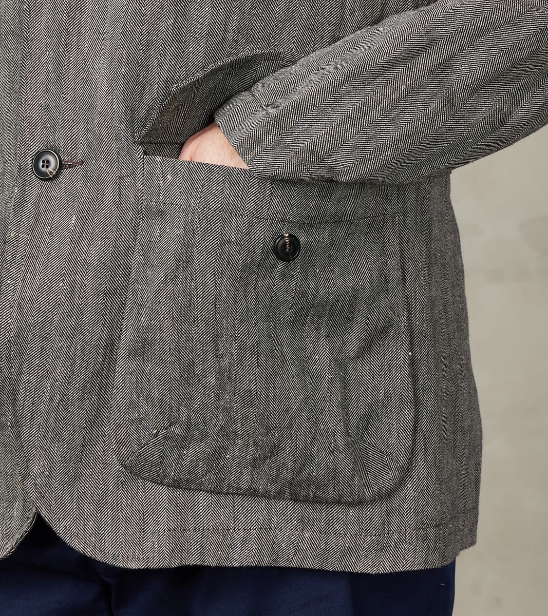 Chester 055 Field Blazer - Grey Cotton Linen Herringbone Twill