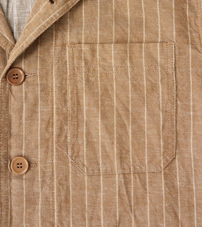 Creek 2001 Work Jacket - Beige Cotton Linen Stripe Twill