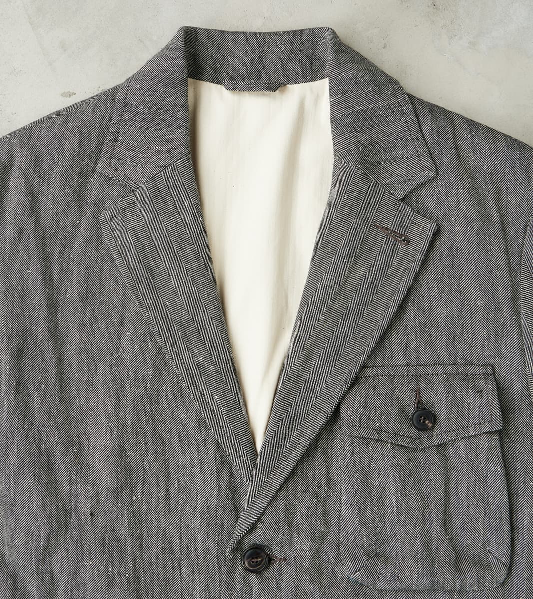 Chester 055 Field Blazer - Grey Cotton Linen Herringbone Twill
