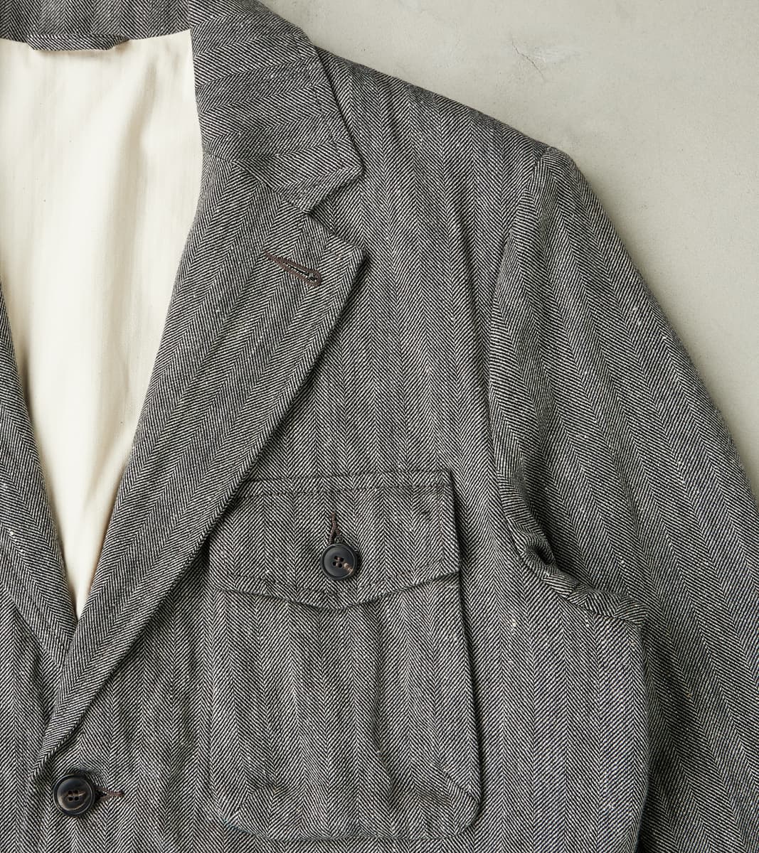 Chester 055 Field Blazer - Grey Cotton Linen Herringbone Twill