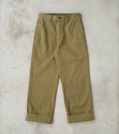 Fortela Silver Utility Trouser - Sage Herringbone Twill