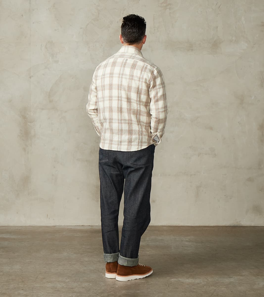 Kenny Overshirt - Cream Grey Tartan Wool Twill