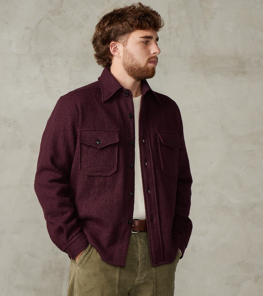 Fortela Kenny Overshirt - Burgundy Boiled Wool Twill