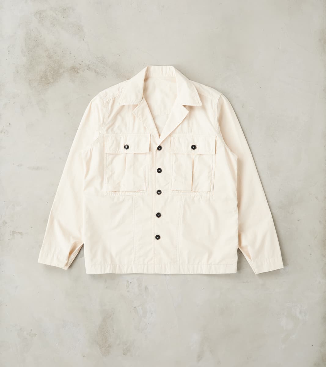 Fortela Solomon Military Overshirt - Milk Satin Twill