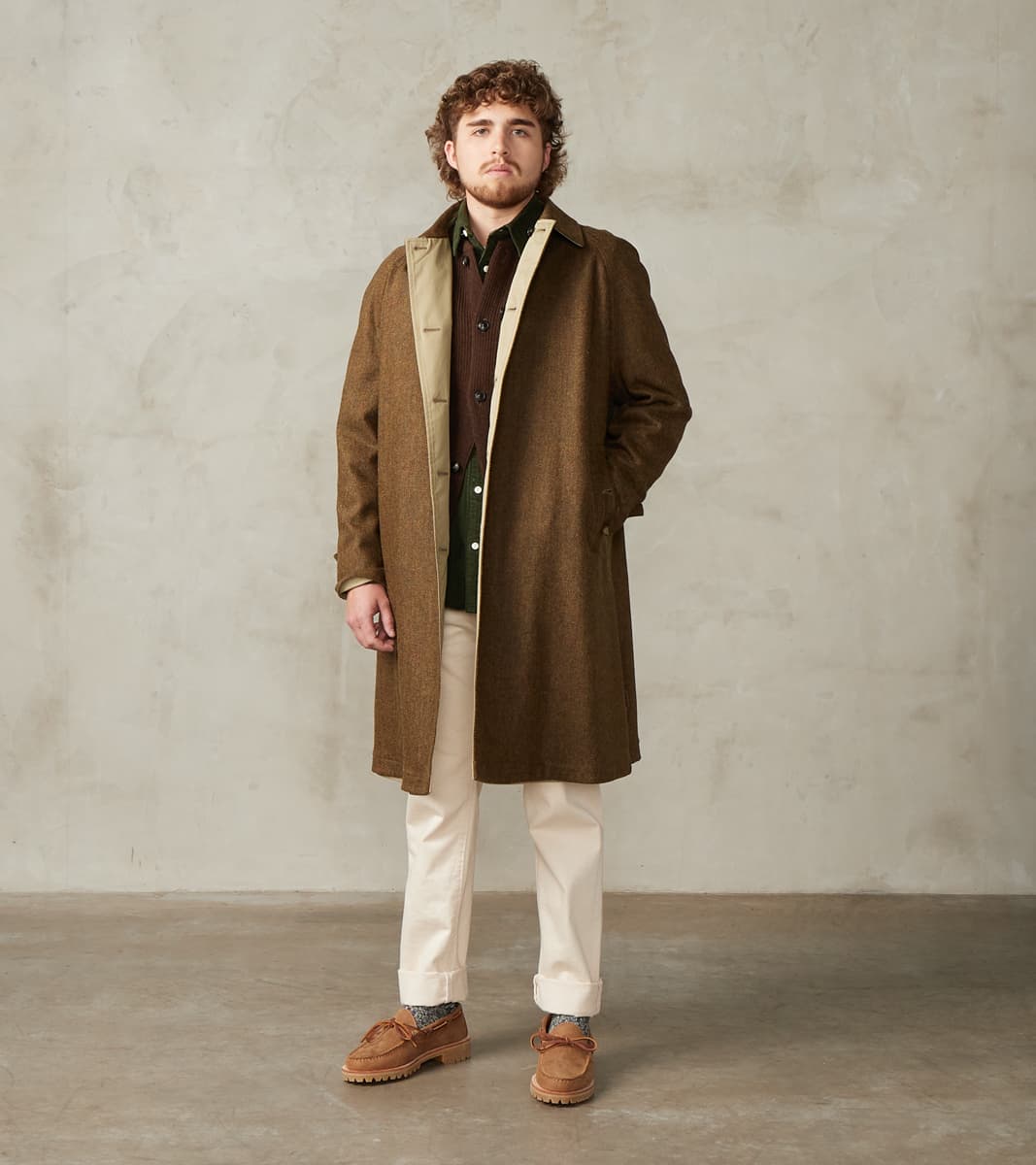 Fortela Stanford Reversible Coat - Chestnut Wool Herringbone Twill
