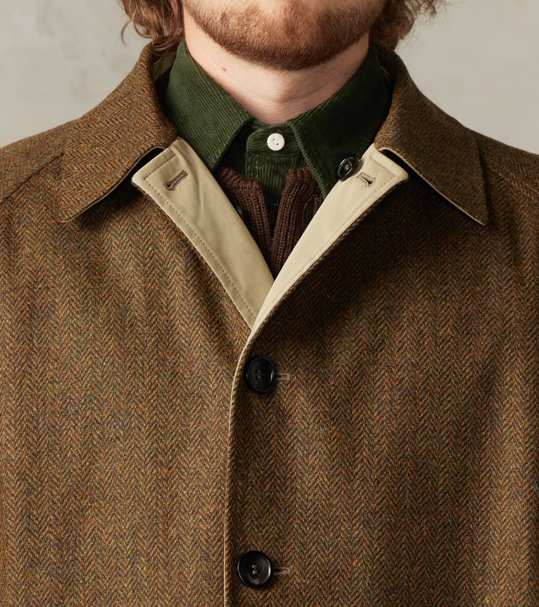 Stanford Reversible Coat - Chestnut Wool Herringbone Twill