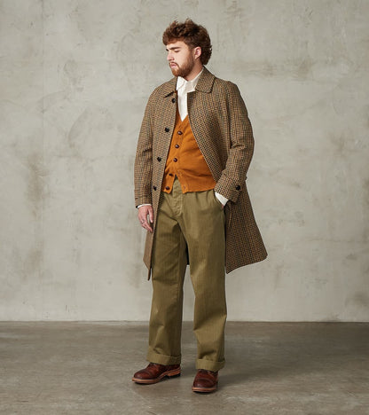 Fortela Amedeo Balmacaan Coat - Camel Shetland Houndstooth Check
