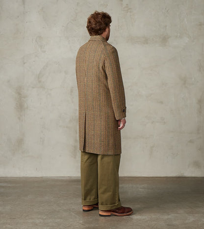 Amedeo Balmacaan Coat - Camel Shetland Houndstooth Check