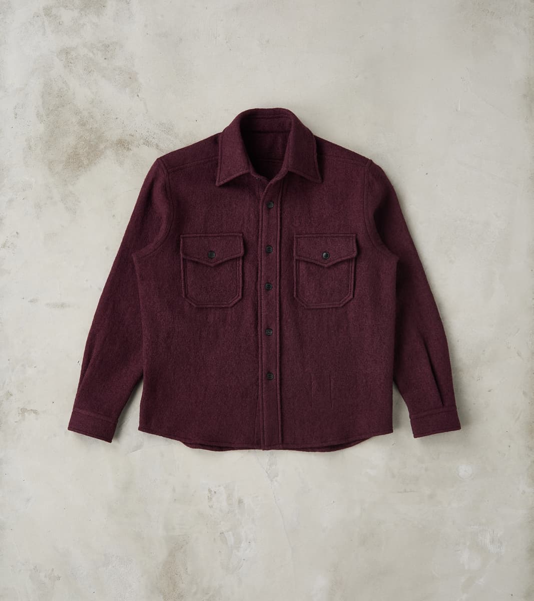 Fortela Kenny Overshirt - Burgundy Boiled Wool Twill