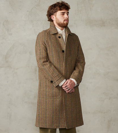 Amedeo Balmacaan Coat - Camel Shetland Houndstooth Check
