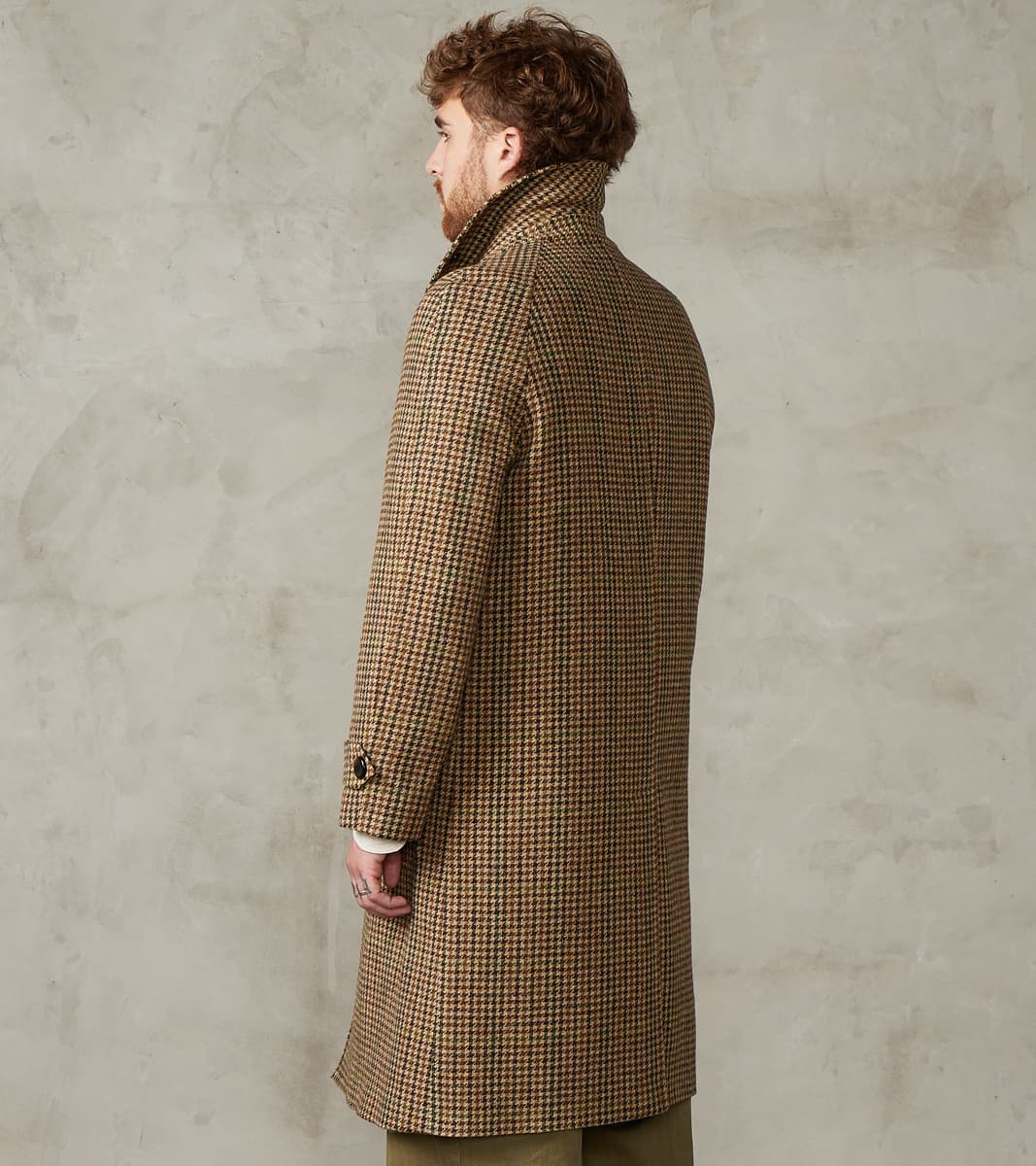 Amedeo Balmacaan Coat - Camel Shetland Houndstooth Check