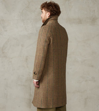 Amedeo Balmacaan Coat - Camel Shetland Houndstooth Check