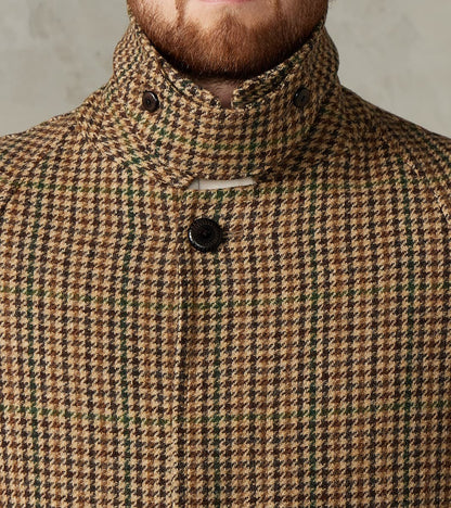 Amedeo Balmacaan Coat - Camel Shetland Houndstooth Check