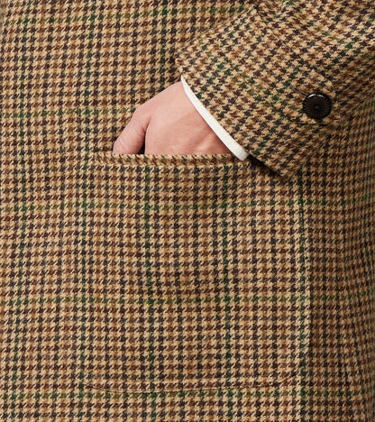 Amedeo Balmacaan Coat - Camel Shetland Houndstooth Check