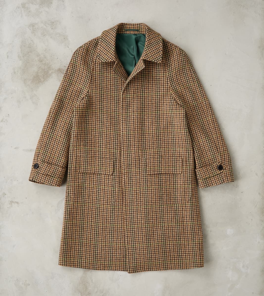 Fortela Amedeo Balmacaan Coat - Camel Shetland Houndstooth Check